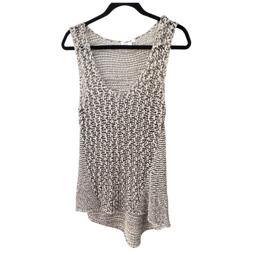 Helmut Lang Open Knit Tank Black Beige Sleeveless Textured Minimalist Y2K Top S